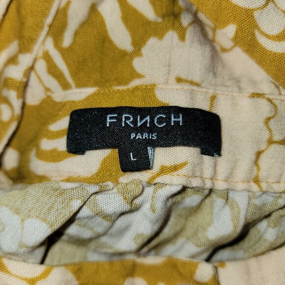 Frnch Paris Womens Floral Sleeveless Dress L Cotton Blend Mustard & White - Picture 4 of 6